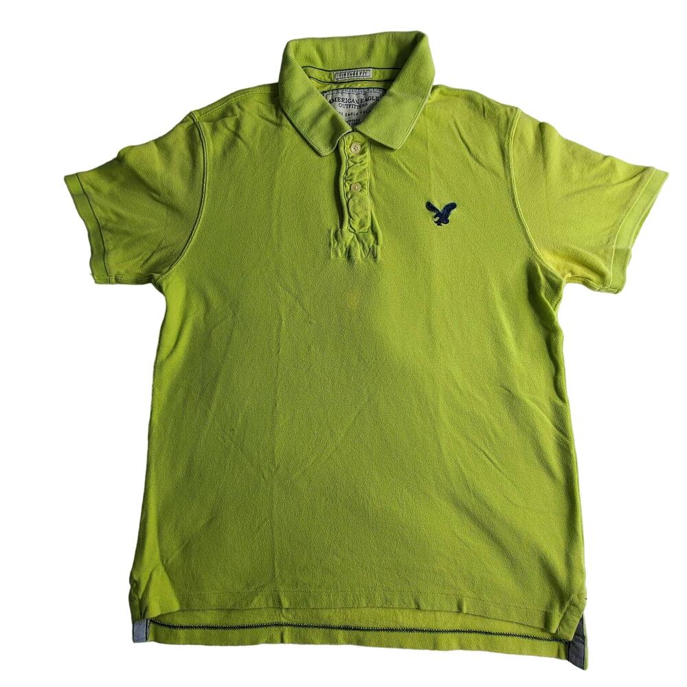 Y2K American Eagle Vintage Fit Green Apple Polo Shirt Men's L Preppy 2357